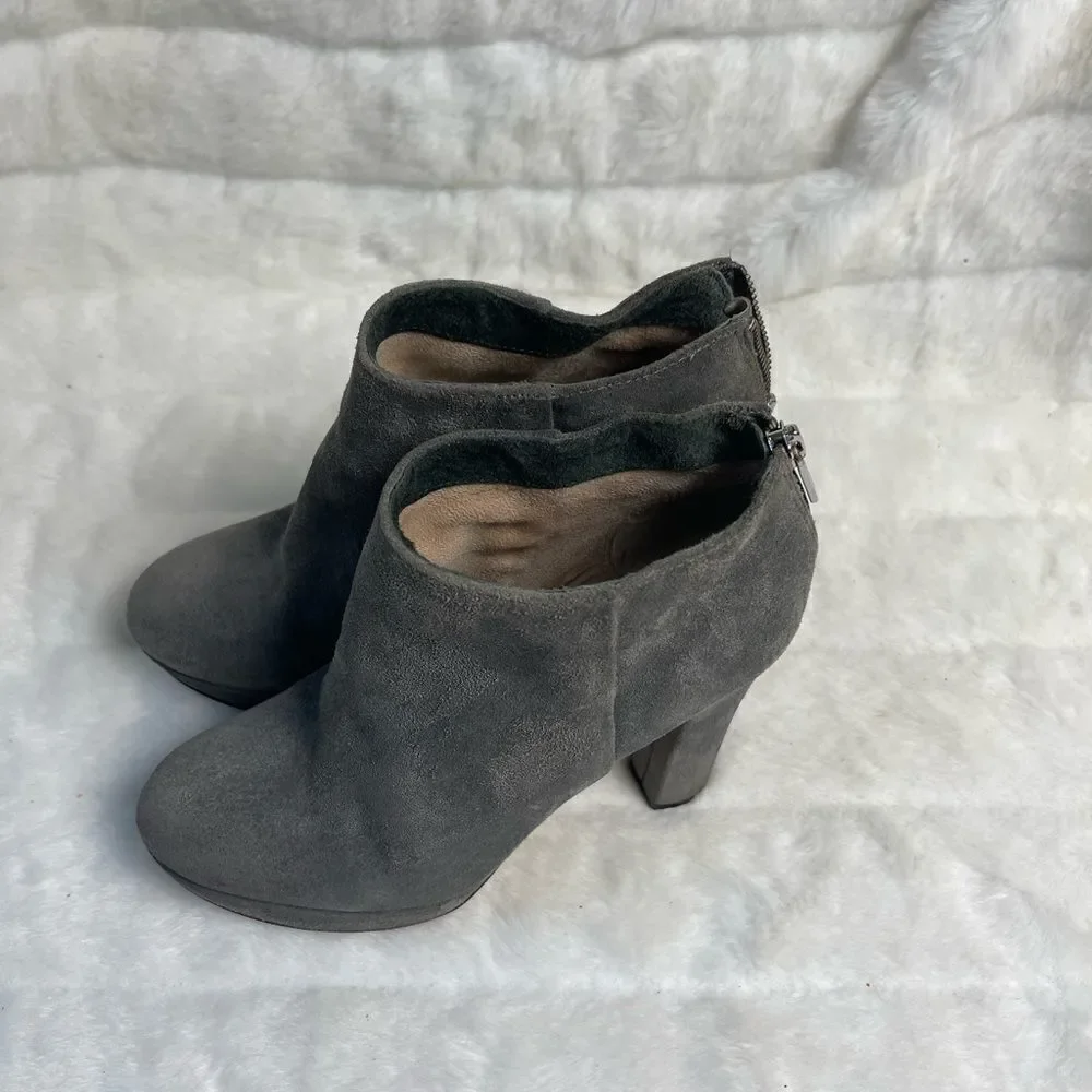 Michael Kors gray leather suede ankle platform boots with back zipper si…